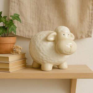 Farmhouse Ceramic Sheep Figurine Cottagecore Rustic Cozy Baby Nursery Gift